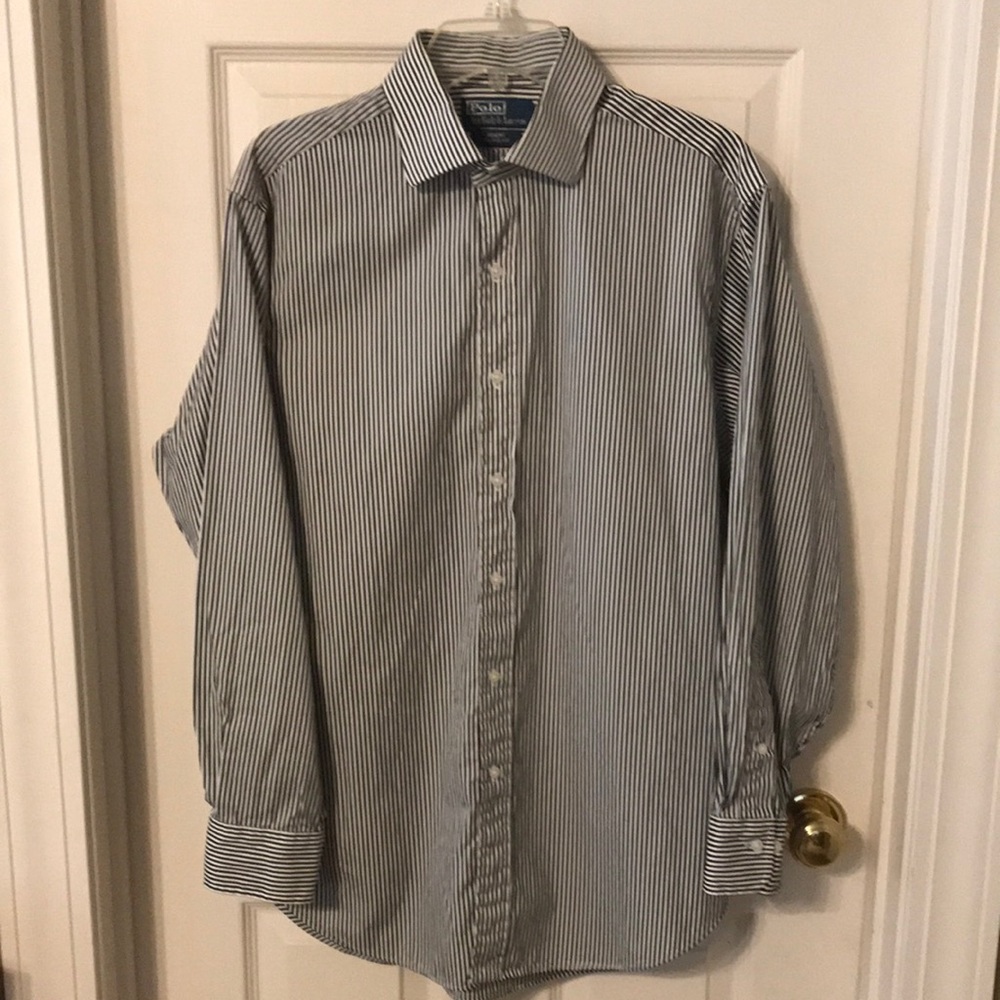 POLO by RALPH LAUREN Regent Classic Fit SZ 16 32/33 sleeve B & W striped.